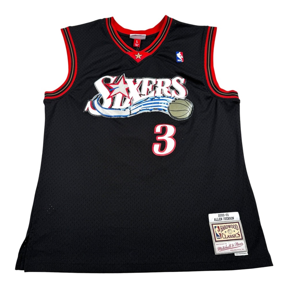 Philadelphia 76ers Jersey Mens L Black NBA Allen Iverson 3 Mitchell & Ness